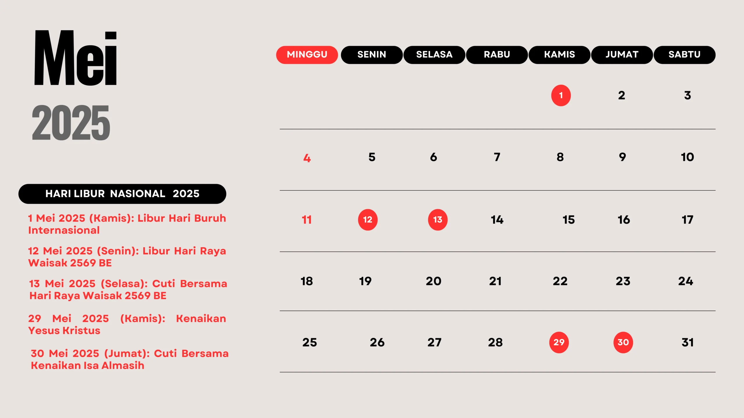 Kalender 2025 Mei