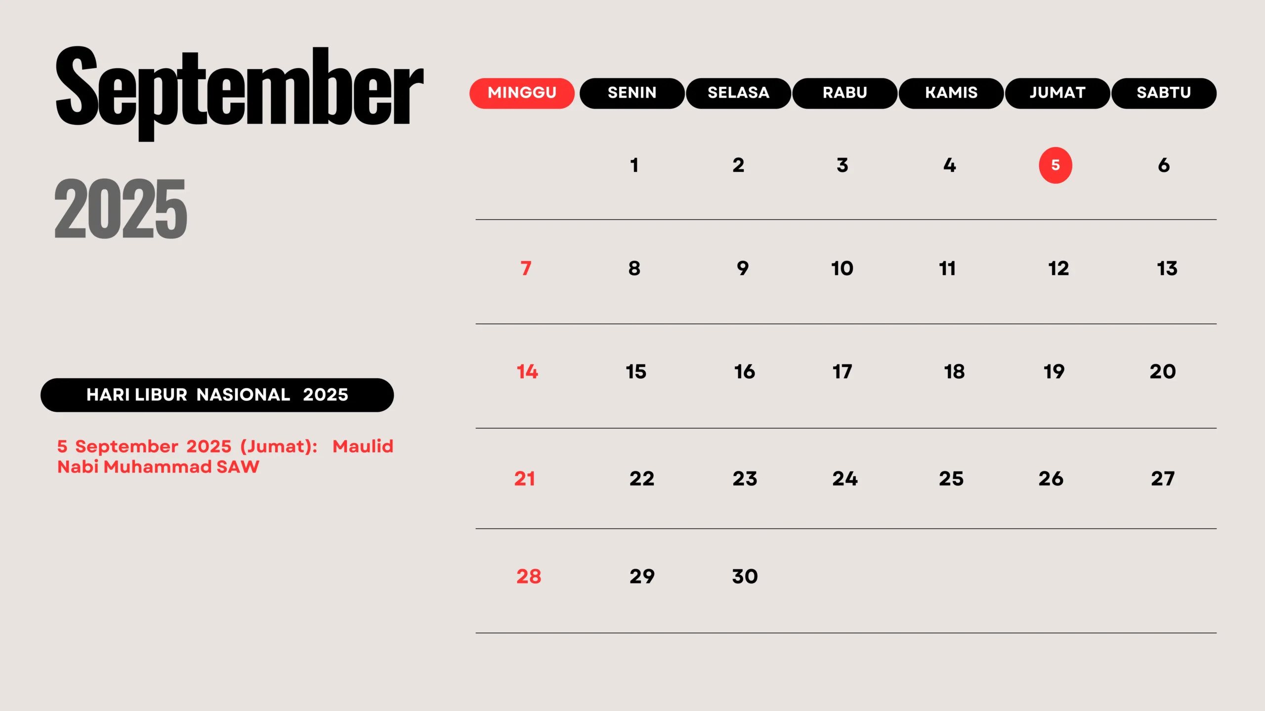 Kalender 2025 September