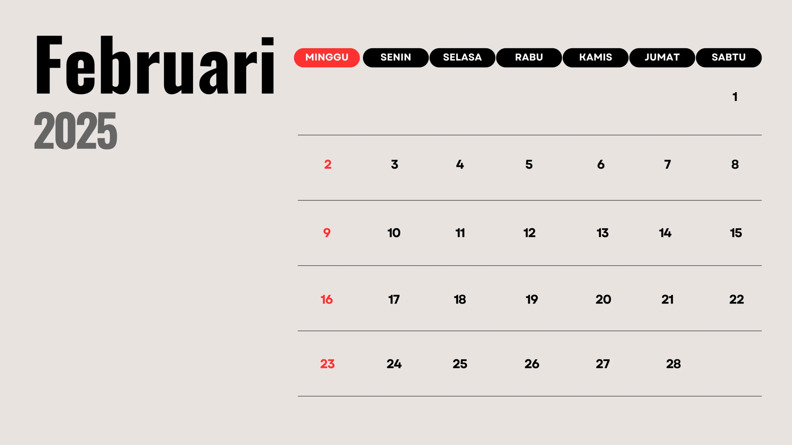 Kalender 2025 Februari
