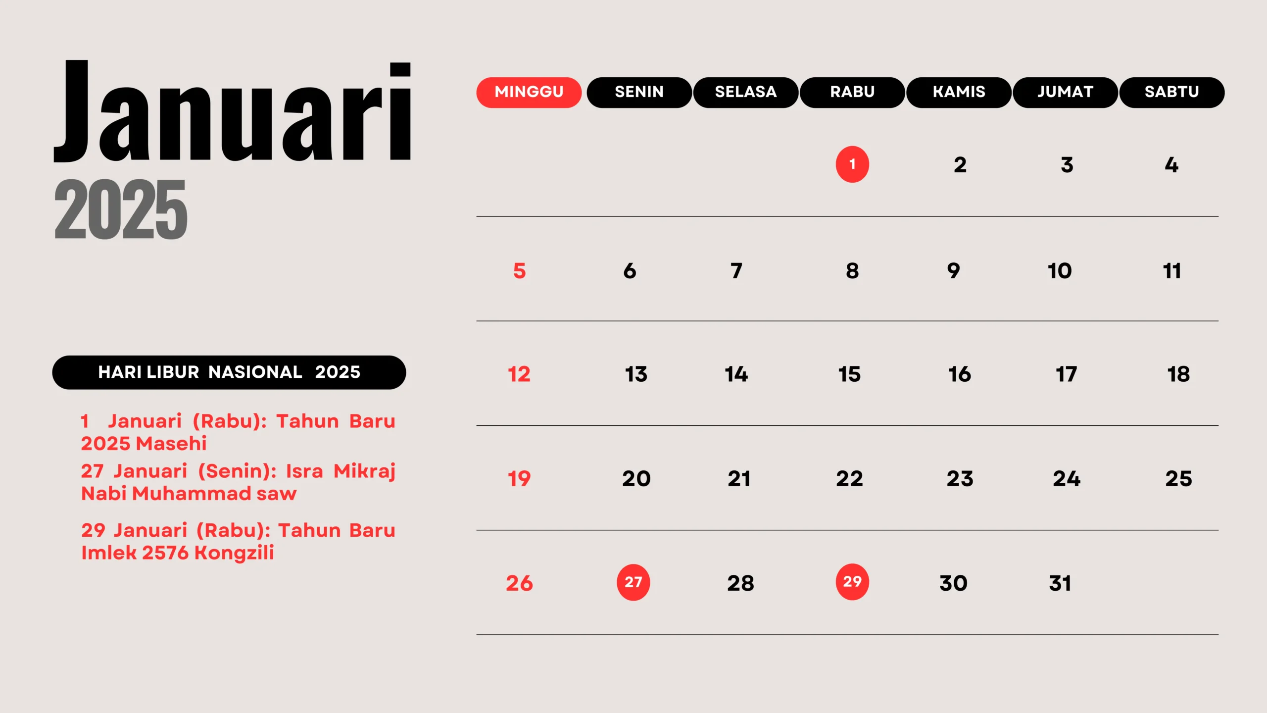 Kalender 2025 Januari